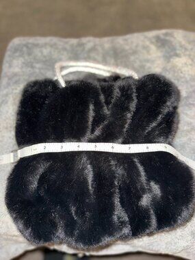 Black Faux Fur Mini Tote Bag Silver Rhinestone Handle Evening Pouch